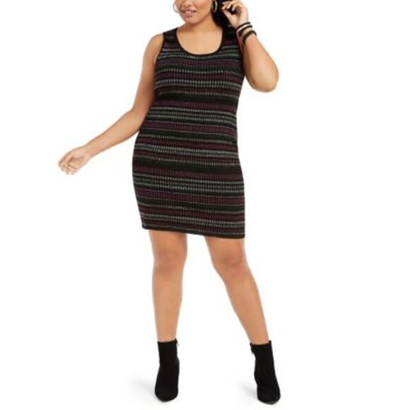 NWT Planet Gold Junior Stripe Metallic Sleeveless Mini Dress Plus Size 1X New - Picture 3 of 10